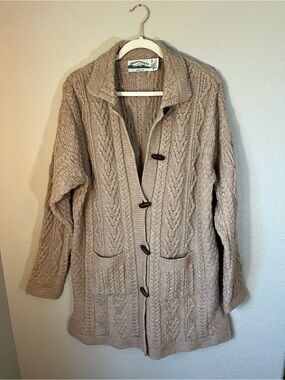 Aran Crafts Ireland 100% Merino Wool Cable Knit Cardigan Sweater Coat M